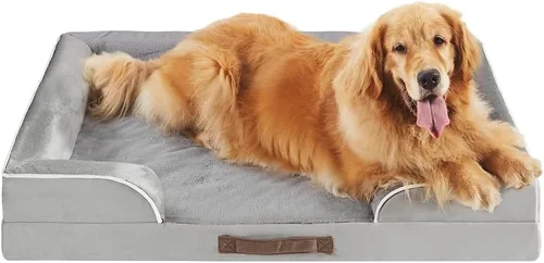 Vista 17 de Friends Forever - Cama ortopédica para perros medianos, cama de espuma viscoelástica impermeable para perros M con funda extraíble y lavable, gris