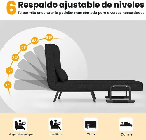 Vista 5 de HOMGX - Sofá cama convertible 4 en 1, reclinable, con respaldo de 6 posiciones ajustables, sofá cama plegable con esponja de alta elasticidad, ideal