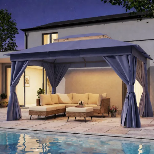 Vista 10 de LAUSAINT HOME - Cenador para exteriores de 8 x 8 pulgadas con cortinas Caqui