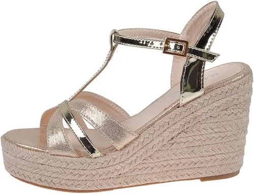 Vista 2 de Sandalias de tacón de cuña elegantes para mujer, tacón con correa en T