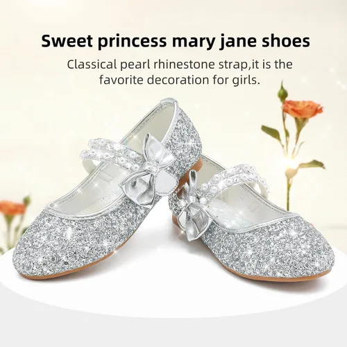 Vista 2 de Zapatos de vestir para niñas pequeñas, zapatos de flores, zapatos de princesa, boda, fiesta, zapatos planos para niñas pequeñas y grandes