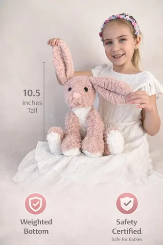 Vista 5 de Peluche de conejo, 10.5 pulgadas de alto, parte inferior pesada para sentarse independientemente, animal de peluche de conejo certificado