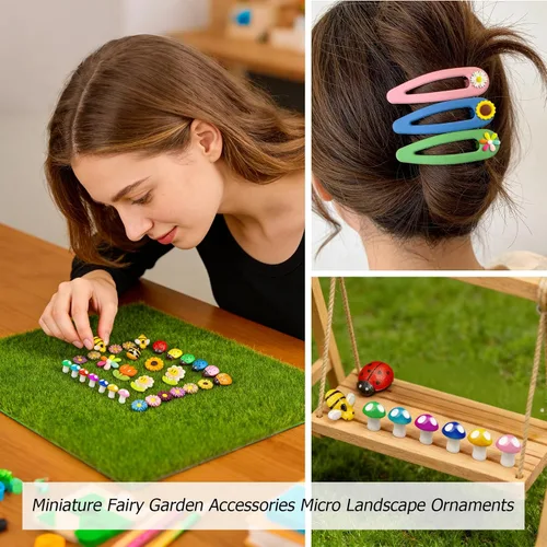 Vista 6 de 225 piezas de resina diminuta abeja de madera mariquita margarita flor decoración de hongos, adorno de abejorro, encanto de limo epoxi en miniatura