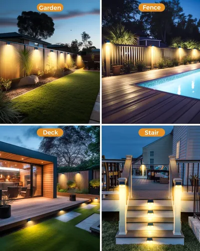 Vista 7 de vighep Paquete de 12 luces solares de movimiento para exteriores, luces impermeables para valla al aire libre, luces LED de pared blancas cálidas