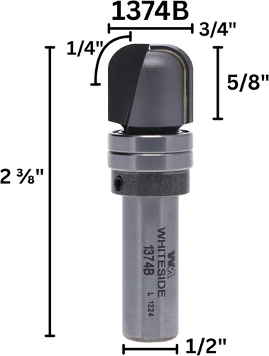 Vista 2 de Whiteside Router Bits 1374B - Broca para cuenco y bandeja, radio de 1/4 pulgadas, diámetro de corte de 3/4 pulgadas, longitud de corte de 5/8