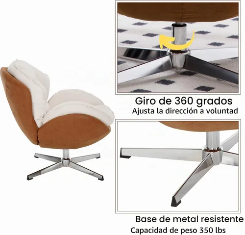 Vista 4 de BESTANO Silla giratoria de acento tapizada de chenilla, moderna silla de sala de estar con respaldo, base de metal de 360 grados, silla de lectura