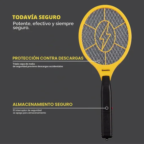 Vista 6 de Raqueta Matamoscas Eléctrica de Mano Zapeador de Insectos para Interiores/Exteriores - Potente 1500 Voltios Instantáneo Moscas/Insectos y Mosquitos