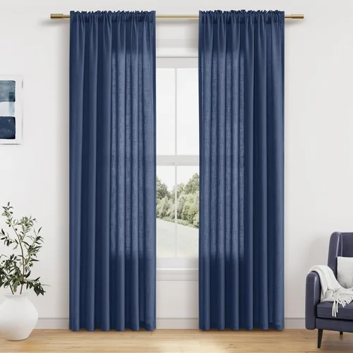 Vista 79 de Cortinas de lino verde aguamarina de 84 pulgadas de largo, juego de 2 paneles semitransparentes con bolsillo para barra para comedor, decoración