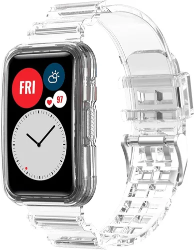 Vista 8 de Compatible con Huawei Watch Fit Band con funda, correa protectora de gelatina transparente para reloj Huawei, compatible con reloj inteligente Rosa