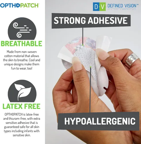 Vista 2 de Opthopatch Parches para ojos para bebés, adhesivo extra sensible, blanco liso, 100 unidades + 3 gráficos de recompensa