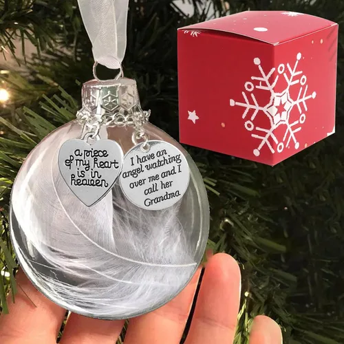 Vista 7 de Adorno conmemorativo de Navidad transparente, bola de plumas, A Piece of My Heart is in Heaven, Loss of Loved One Aunt Christmas Tree Hanging Pendan