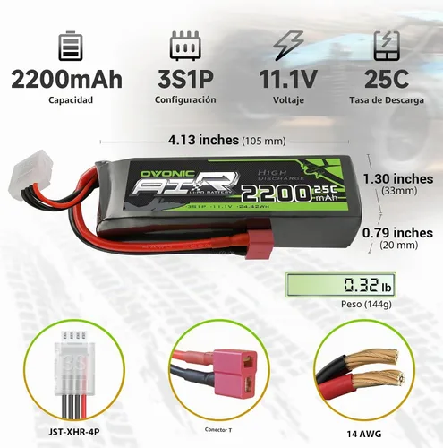 Vista 2 de OVONIC 3S Lipo Battery 25C 2200mAh 11.1V Lipo Batería con conector T estilo Dean para avión RC helicóptero, cuadricóptero RC coche, camión, barco