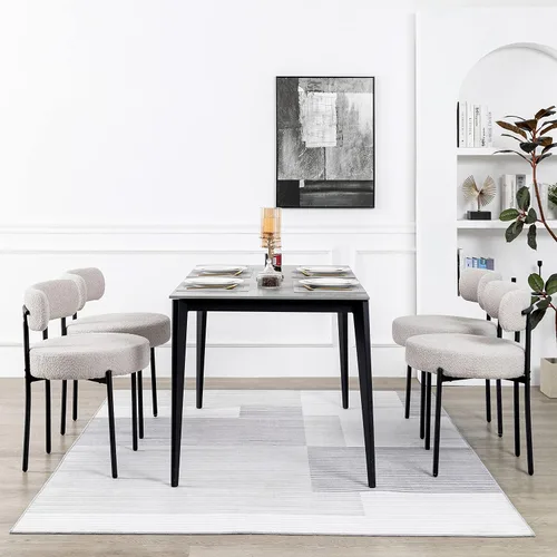 Vista 21 de DYHOME - Juego de 2 sillas de comedor de bouclé negro, sillas de cocina modernas de mediados de siglo con respaldo curvo y patas de metal, sillas