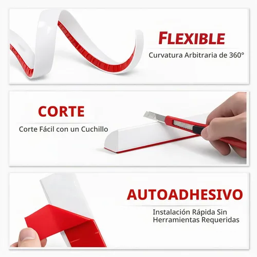 Vista 3 de Moldura Flexible de Cuarto de Círculo, Moldura de Cuarto de Círculo de Goma Despegar y Pegar, Moldura Autoadhesiva para Bañera