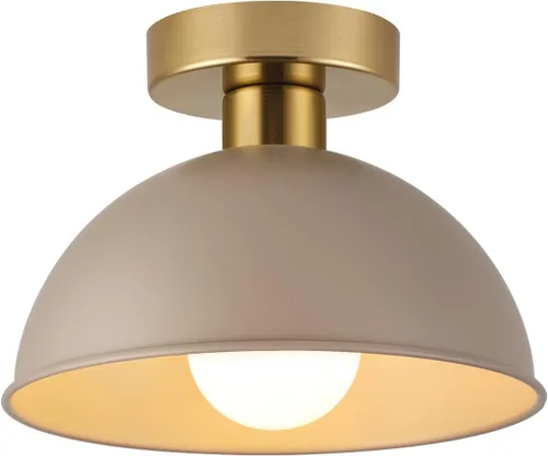 Vista 7 de Lámpara de techo industrial semiempotrada con placa dorada y pantalla azul, lámpara de techo de granja para cocina, isla, comedor, vestíbulo