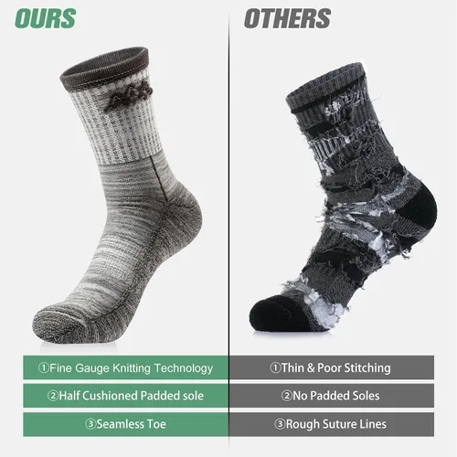 Vista 2 de innotree 3 Pack Men's Merino Wool Hiking Socks, Micro Crew Cushioned Hiking Walking Thermal Moisture Wicking Trekking Socks