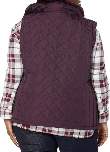 Vista 2 de Calvin Klein Chaleco diario acolchado con cuello de piel acogedora para mujer, talla grande, color plateado