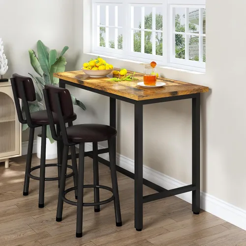 Vista 9 de Juego de mesa de bar y sillas de 3 piezas para 2, juego de comedor rectangular de altura de mostrador, mesa de bar y taburetes para 2, juego