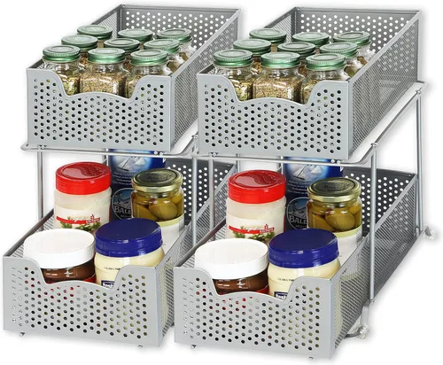 Vista 8 de Simple Houseware - Cajón organizador de cesta deslizante de 2 niveles, bronce