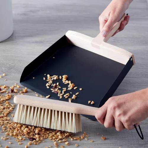 Vista 8 de Copco Juego de cepillo de mano y recogedor, escoba de madera de haya y recogedor con cerdas suaves, almacenamiento para colgar con lazo de cuero