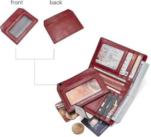 Vista 4 de BOSTANTEN - Billetera de cuero para mujer con bloqueo RFID, pequeña, con cremallera, de bolsillo, para tarjetas, con ventana para documento