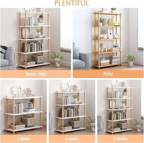 Vista 6 de IOTXY 3-Tier Wooden Shelf Bookcase, Freestanding Open Bookshelf, Oak
