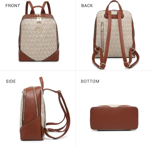 Vista 6 de MKP - Mochila mediana con doble cremallera para mujer de piel sintética para niñas y damas bolsa de hombro de viaje 2 unidades Beige Mochilas tipo