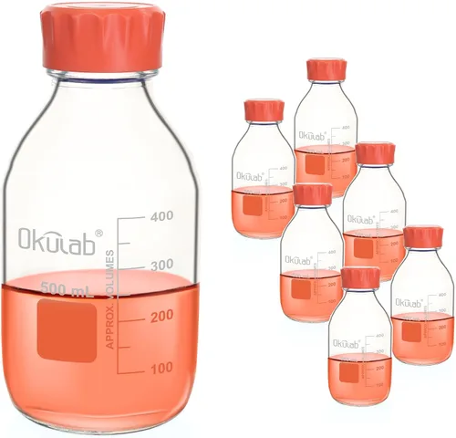 Vista 8 de Botellas redondas de almacenamiento de medios de 33.8 fl oz (34 onzas), vidrio de borosilicato 3.3, con tapones de rosca GL45 en material PP
