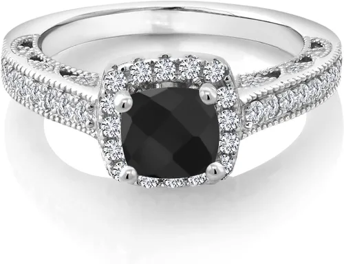 Vista 21 de Gem Stone King Anillo de compromiso de plata de ley 925 de 0.236 in con piedra natal y zafiro blanco creado con acento Anillo de compromiso