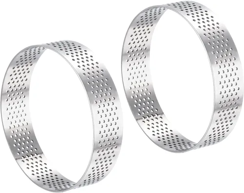 Vista 7 de uxcell 2 anillos de acero inoxidable para hornear, anillo perforado de mousse para hornear, resistente al calor, 1.7 pulgadas de diámetro, 0.8