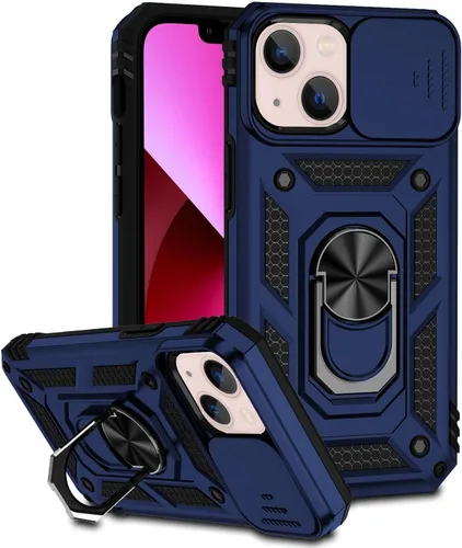 Vista 10 de Funda compatible con iPhone 13 de 6.1 pulgadas, funda magnética con funda para cámara y soporte, grado militar, a prueba de golpes, material de PC