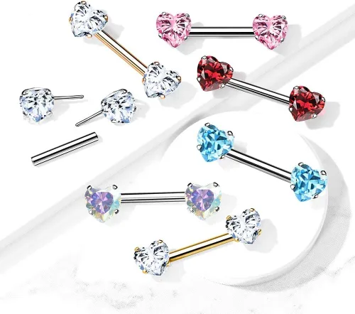 Vista 5 de Pierced Owl - Juego de puntas de acero inoxidable de 14 G, sin rosca, con forma de corazón de cristal, se venden por par