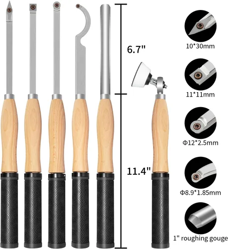 Vista 2 de Juego de herramientas de torneado de madera de carburo de tamaño completo con mango de goma 6pcs Lathe Chisel Set Include Swan Neck Hollowing