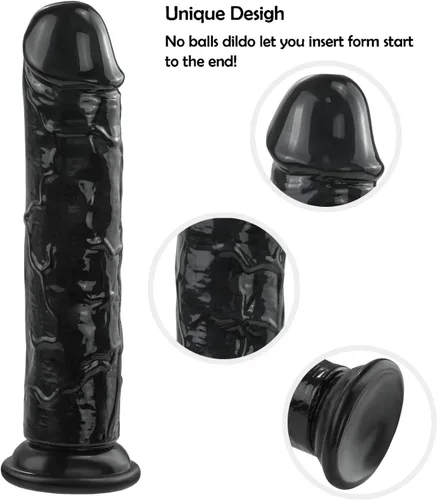 Vista 3 de Consoladro realista negro, consolador pequeño de 7 pulgadas con copa de succión fuerte para juego con manos libres, juguete sexual para adultos