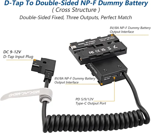 Vista 2 de D-Tap Ptap a doble cara NP-F550/970/570/770 Adaptador de corriente de batería ficticia (estructura cruzada) para monitor de campo, transmisión