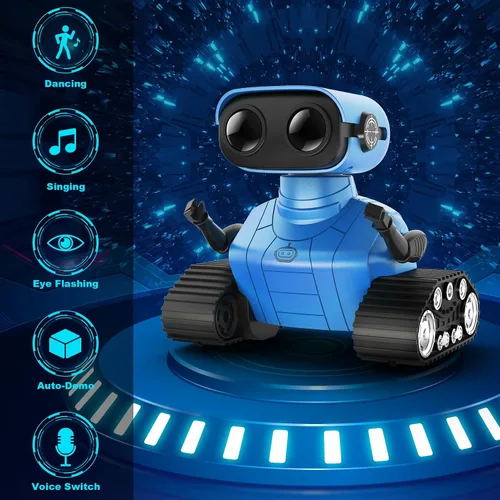 Vista 2 de Hamourd Juguetes robot para niños y niñas, robots emo recargables con control remoto con demostración automática, cabeza y brazos flexibles Azul