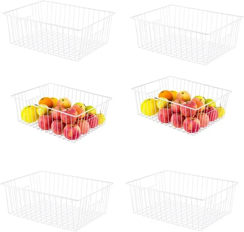 Vista 19 de Canastas organizadoras de almacenamiento de alambre de 16 pulgadas para congelador, cubo de refrigerador para el hogar con asas integradas
