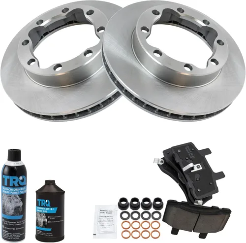 Vista 2 de TRQ Kit de pastillas de freno delantero y rotor, kit químico de freno, pastillas de freno de cerámica compatible con Chevrolet K1500 Suburban