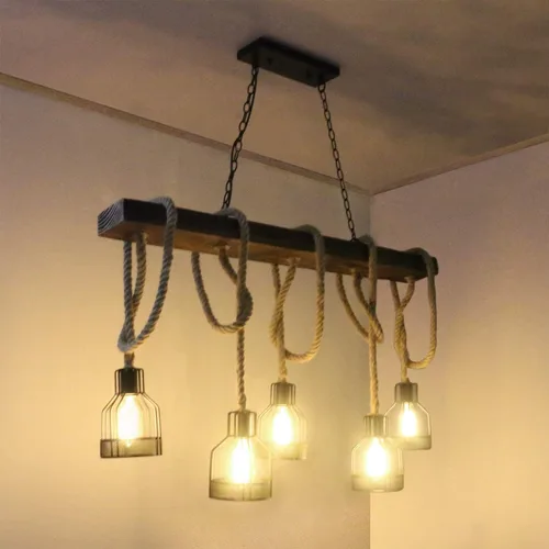 Vista 7 de Luces colgantes de granja para isla de cocina, accesorios de iluminación de cocina, lámpara rústica para comedor con 5 enchufes de bombilla E26