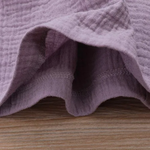 Vista 3 de Simple Frock - Vestido casual de lino con volantes para bebés y niñas pequeñas, ropa para niños, falda sólida, vestido de verano para niñas 4t