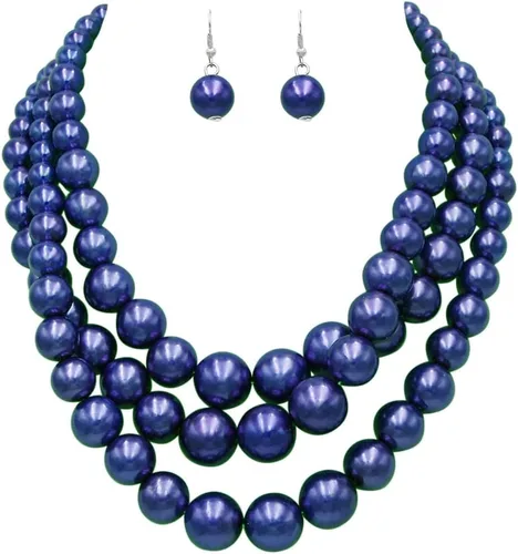 Vista 35 de Rosemarie & Jubalee Conjunto de joyería para mujer con 3 cadenas multicolores de perlas simuladas y aretes, regalo con collar, 45,7 cm + 7,6 cm