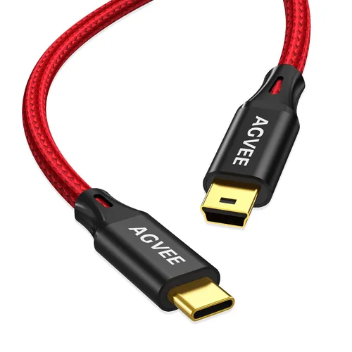 Vista 9 de AGVEE Cable USB-C a Mini USB de 1 pie, puntas terminales chapadas en oro, cable trenzado duradero Mini-B de 5 pines a Tipo-C para carga y datos OTG