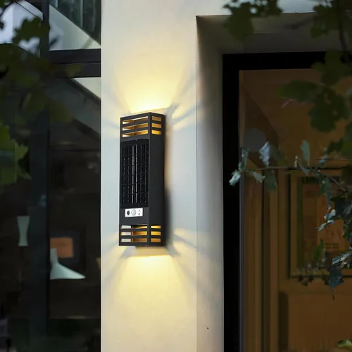 Vista 4 de Lámpara LED solar moderna rectangular para pared al aire libre, IP65, impermeable, para exteriores, para casa, patio, pared exterior, paquete de 2