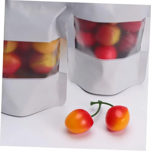 Vista 7 de 100 bolsas resellables con cremallera aluminizadas con soporte de ventana transparente, bolsa de almacenamiento para frutos secos, semillas de té