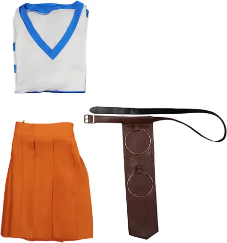 Vista 7 de Disfraz de cosplay de Nami de la película, versión de la vida real, traje de falda superior de Nami con cinturón para Halloween