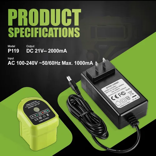 Vista 3 de Powilling Paquete de 2 baterías P102 de 3.5Ah de repuesto para batería Ryobi de 18 V y cargador P119 compatible con batería Ryobi de 18 voltios P103