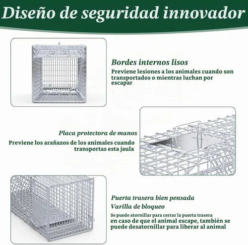 Vista 6 de Trampa para animales humanos, trampas plegables grandes de jaula viva de 37