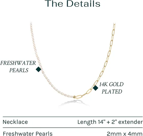 Vista 3 de PAVOI Collar de perlas de agua dulce chapado en oro de 14 quilates para mujer, Perla, Perla