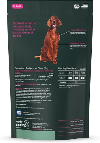 Vista 2 de VetriScience Gomitas para la Salud Intestinal, Suplemento Digestivo Probiótico Diario para Perros, Probióticos para Mascotas para el Apoyo