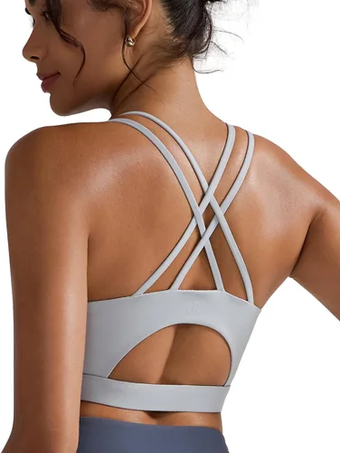 Vista 18 de Brasieres deportivos para mujer, con relleno, tipo camiseta sin mangas, sexis, con espalda cruzada, de alto impacto, largos, ideales para practicar